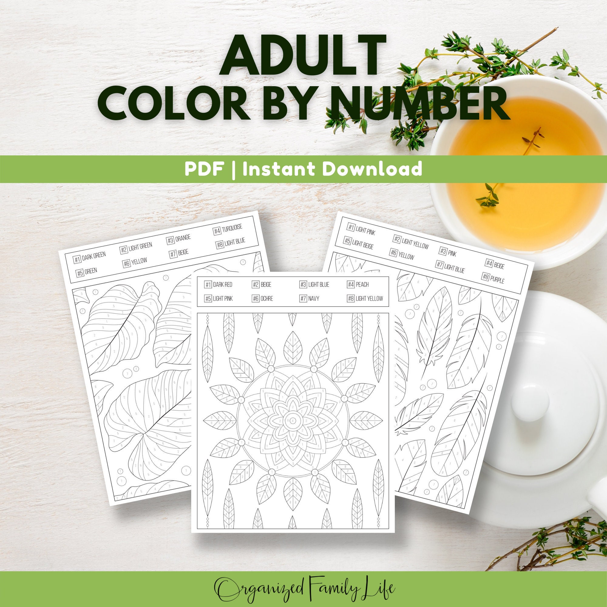 Adult Color by Number Printable PDF Printable Coloring Pages Instant  Download 