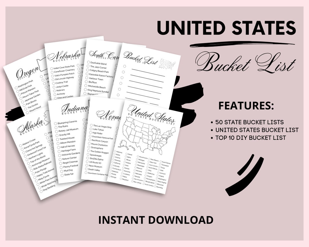 United States Bucket List Printables 50 State Bucket List Etsy