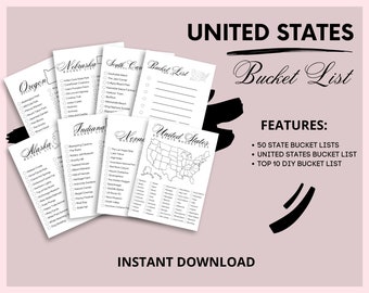 United States Bucket List Printables | 50 State Bucket List PDF - Instant Download