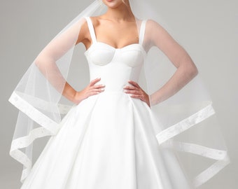 Classic 2 Tier Wedding Veil, Bridal Satin Veil, 2 Tier Classic Edge Veil, Tulle With Satin Edge Veil, Veil With Edge, Two Layer Wedding Veil