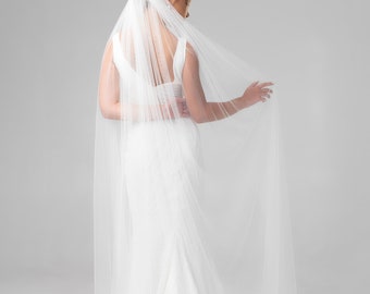 Velo de novia minimalista, velo de novia sencillo y liso, velo clásico real, velo largo de novia color marfil, velo catedral liso, velo de tul con punta de dedo.