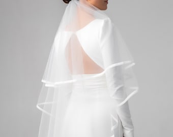 Wedding Veil, Elbow Veil with Shimmering Edging, Simple Bridal Wedding Veil, Cathedral Length Veil, Medium Length Veil, Sheer Ivory Veil