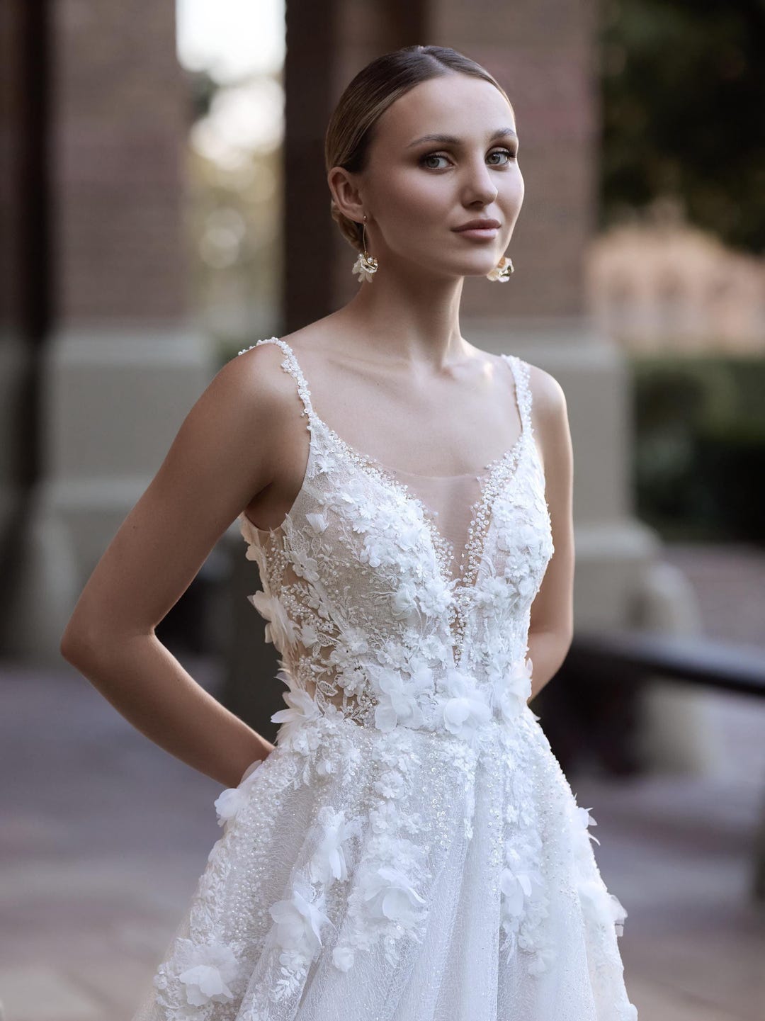 A-line Gorgeous 3D Floral Backless Wedding Dress, FC5080