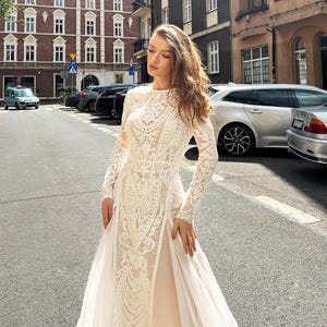 Elegant Lace Wedding Dress, Macrame Wedding Dress, Chic Lace Bridal Dress, Lace Long Sleeves Gown, Summer Maxi Dress, Beach Wedding Dress