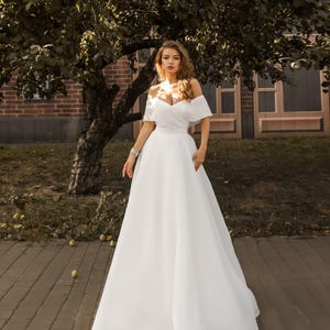 Simple Wedding Dress of Matte Organza, Minimalist Design Wedding Dress, Boho Maxi Beach Dress, Backless Maxi Dress, Summer Wedding Dress