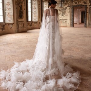 Modern Mermaid Wedding Dress, Sheer Cape With 3D Floral Appliques ...