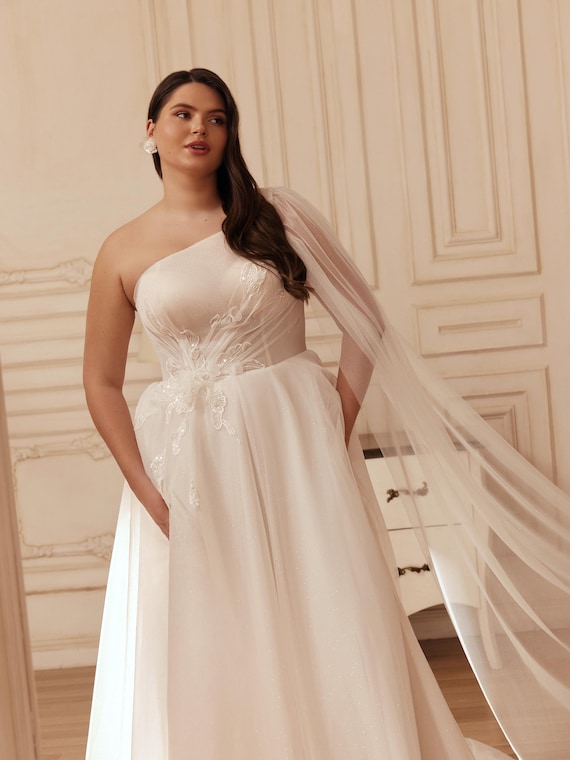 navy blue dress for baby girl Chiffon Plus Size Wedding Dress with Asymmetrical Neckline
