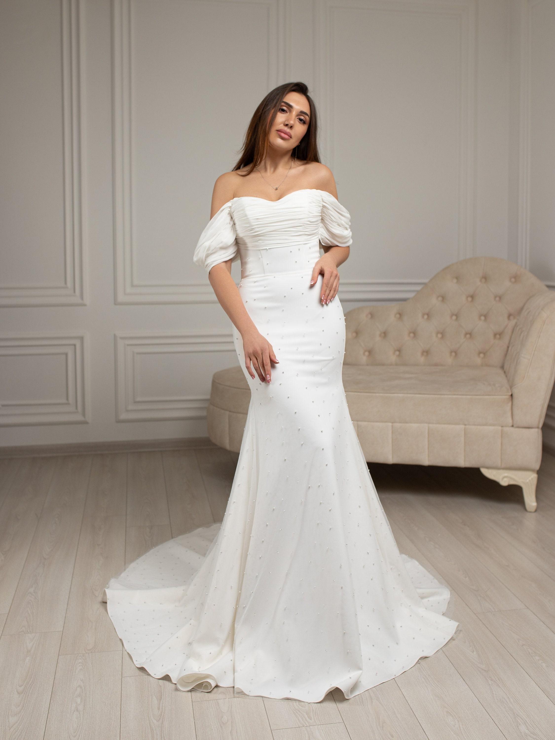 Prom Dress Tight Dress With Flared Bottom Val Stefani Wedding Dress With  Bow On Shoulder Pin