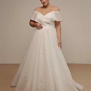 Plus Size Wedding Dress, Simple A-Line Wedding Dress, Open Shoulder Bridal Dress, Custom Size Wedding Dress, Princess Style Wedding Dress image 1