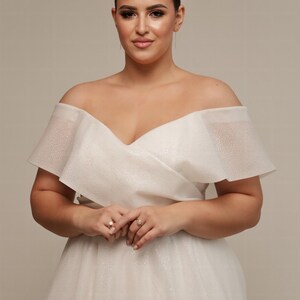 Plus Size Wedding Dress, Simple A-Line Wedding Dress, Open Shoulder Bridal Dress, Custom Size Wedding Dress, Princess Style Wedding Dress image 2