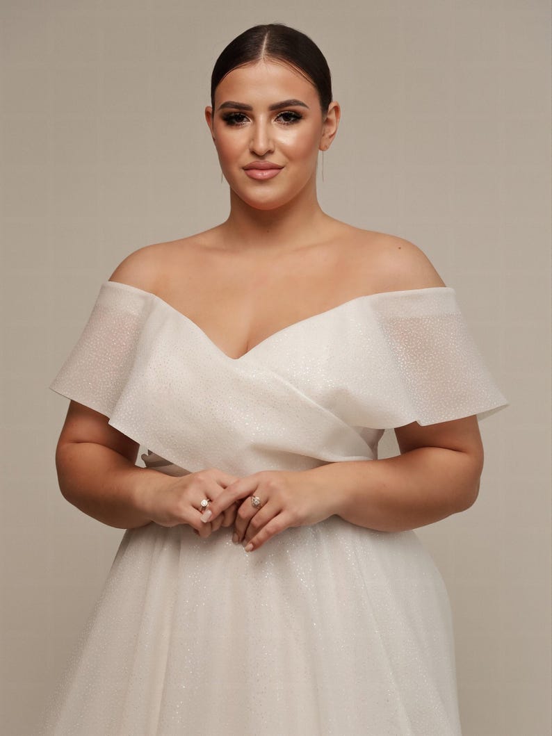 Plus Size Wedding Dress, Simple A-Line Wedding Dress, Open Shoulder Bridal Dress, Custom Size Wedding Dress, Princess Style Wedding Dress image 2