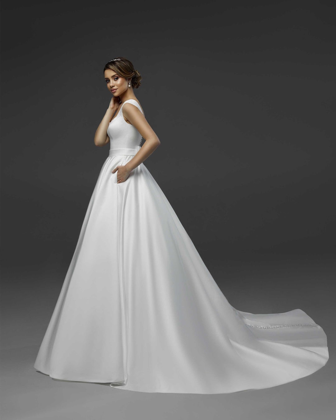 Maxi Bridal Dress With Train, Wedding Dress With Open Top, Straps