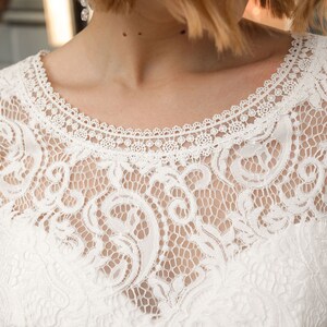 Lace Wedding Dress, Midi Length Straight Wedding Gown, Long Boho Sleeve Bridress, V Neck Wedding Gowns on Back, Simple Wedding Dress image 9