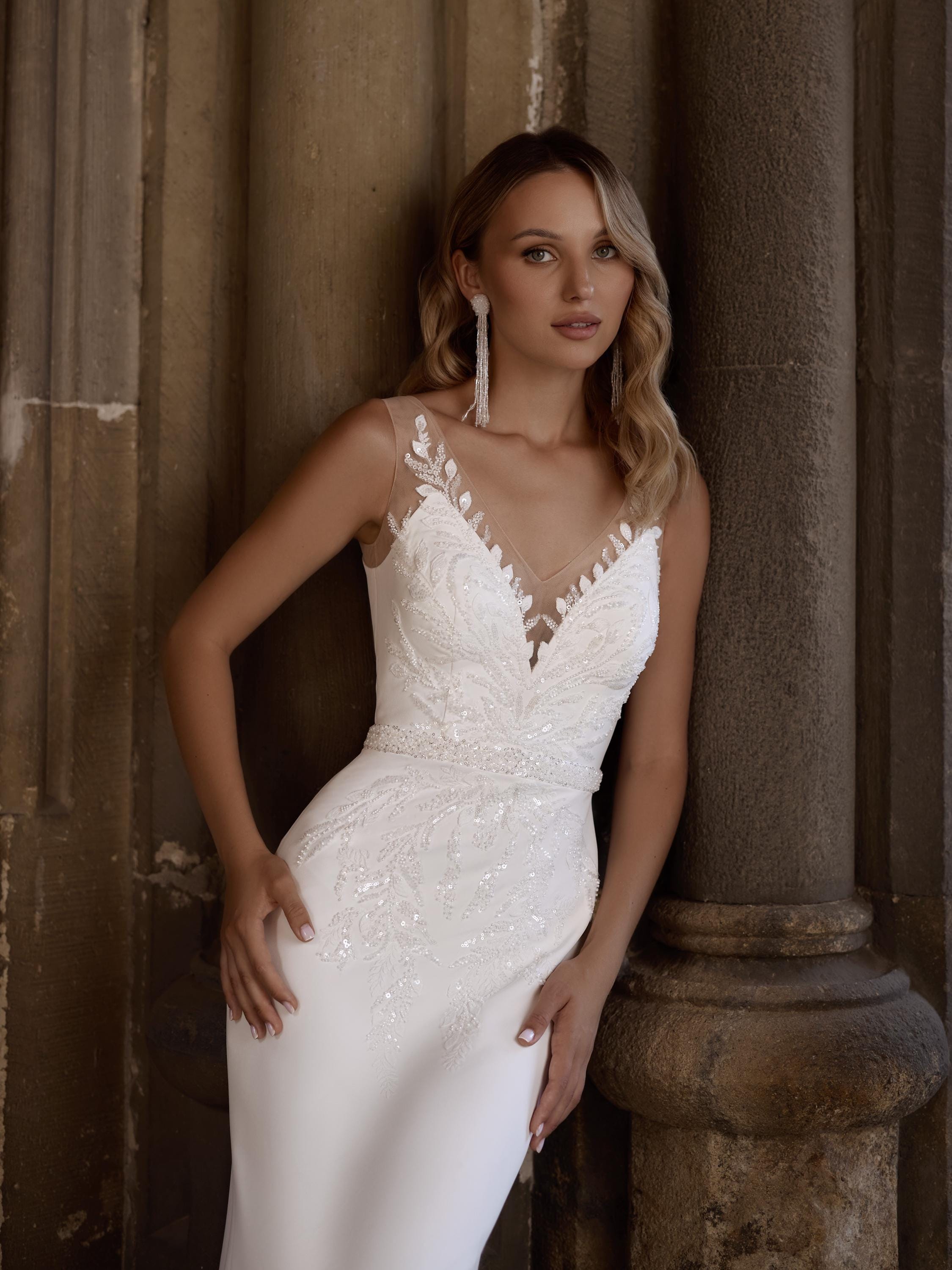 Elegante vestido de novia de sirena, vestido de novia con corpiño