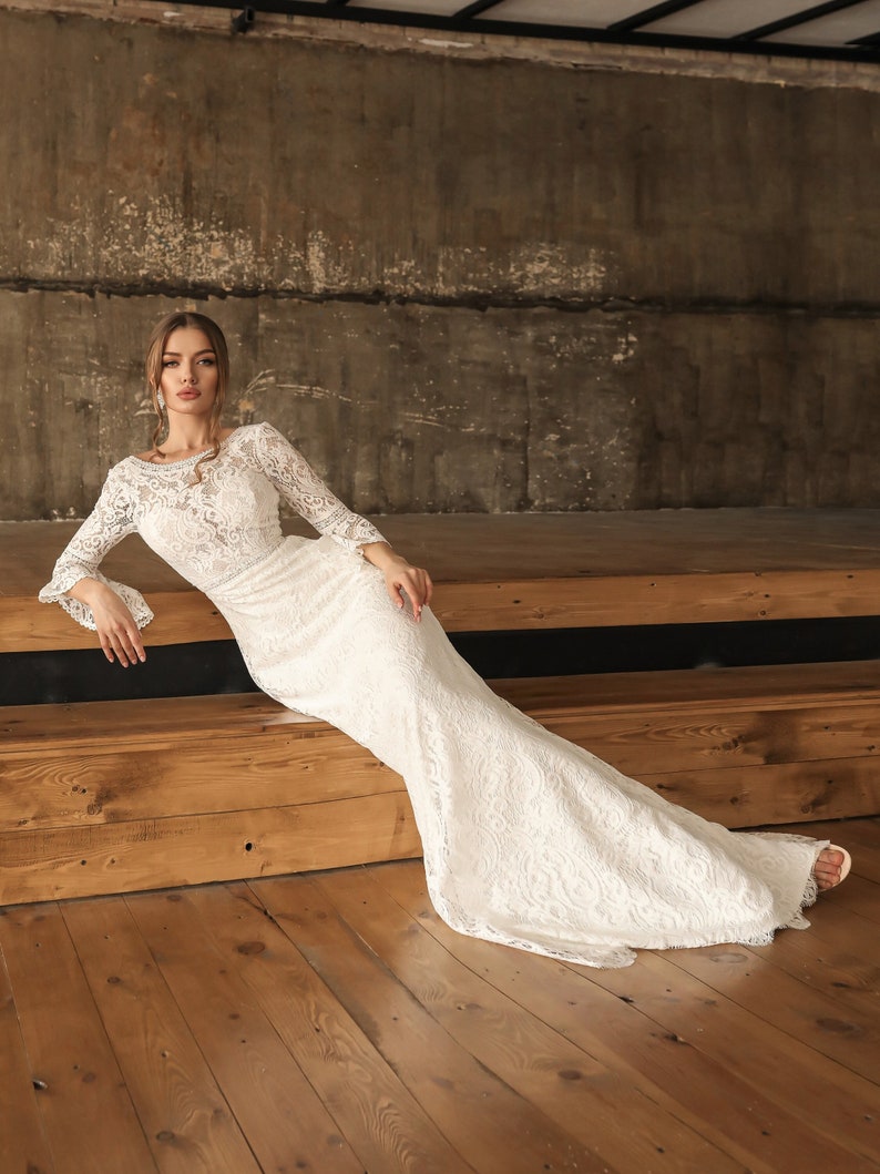 Boho Maxi Dress Elbow Length Sleeve Wedding Dress With a Etsy