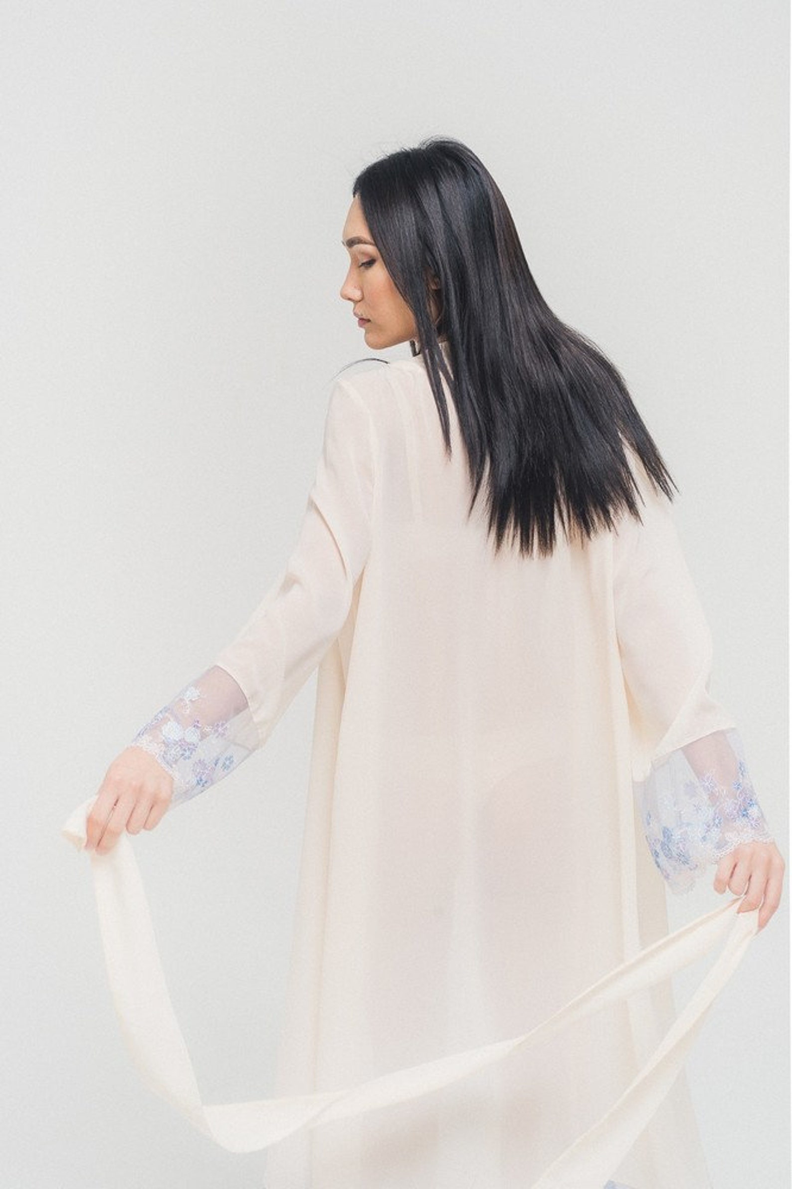 Cream Robe With Lace Trim Sheer Mesh Robe Sexy Robe Etsy