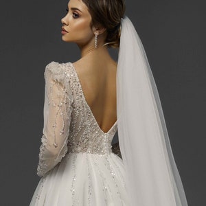 Wedding Dress with Classic Long Sleeve, A-Line Bridal Gown, Plunging Neckline Wedding Dress, Boho Wedding Dress, Elegant Wedding Dress image 9