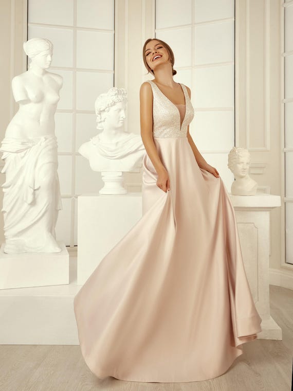 shining party wear dress Shiny Tulle Blue A-line V-neck Prom Dresses With Sequins, Party Dress, MP830