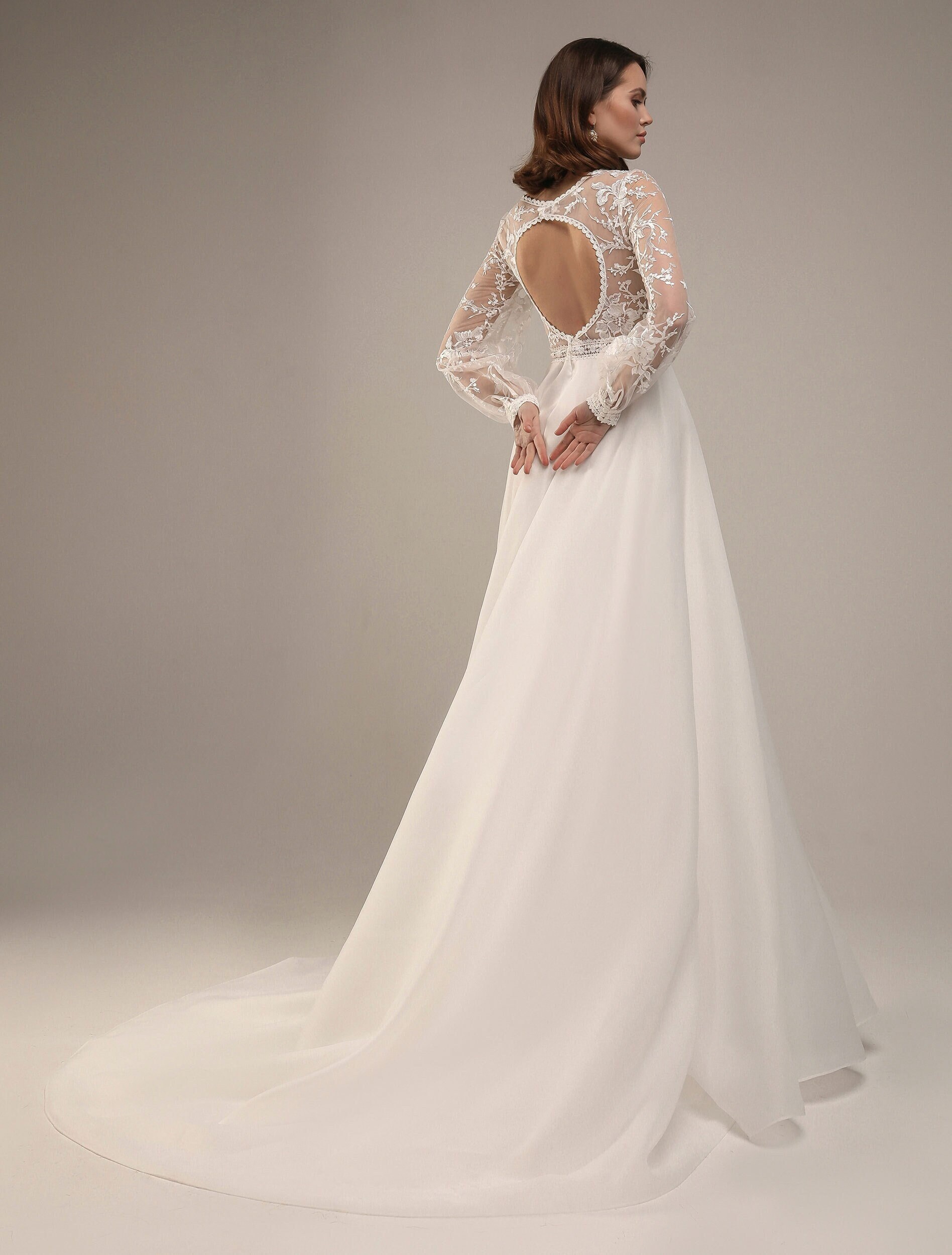 Luxurious Wedding Dress With Long Lantern Voluminous Sleeves - Etsy