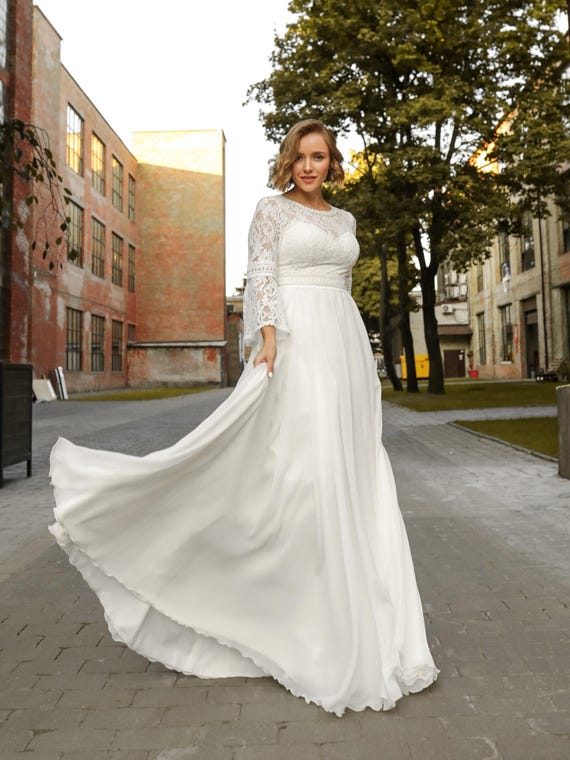 navy blue dress for baby girl Wedding Gowns Winter White Plus Size Outfits Plus Size Boho Wedding Dress,  Long Sleeve Bridal Dress