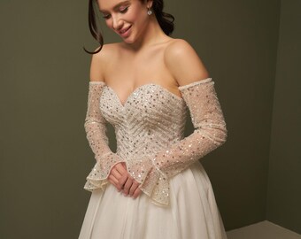 wedding dress with black beading Ladivne CD0186 Off-Shoulder Embroidered Corset Gown with Thigh Slit XS / Black main image 0