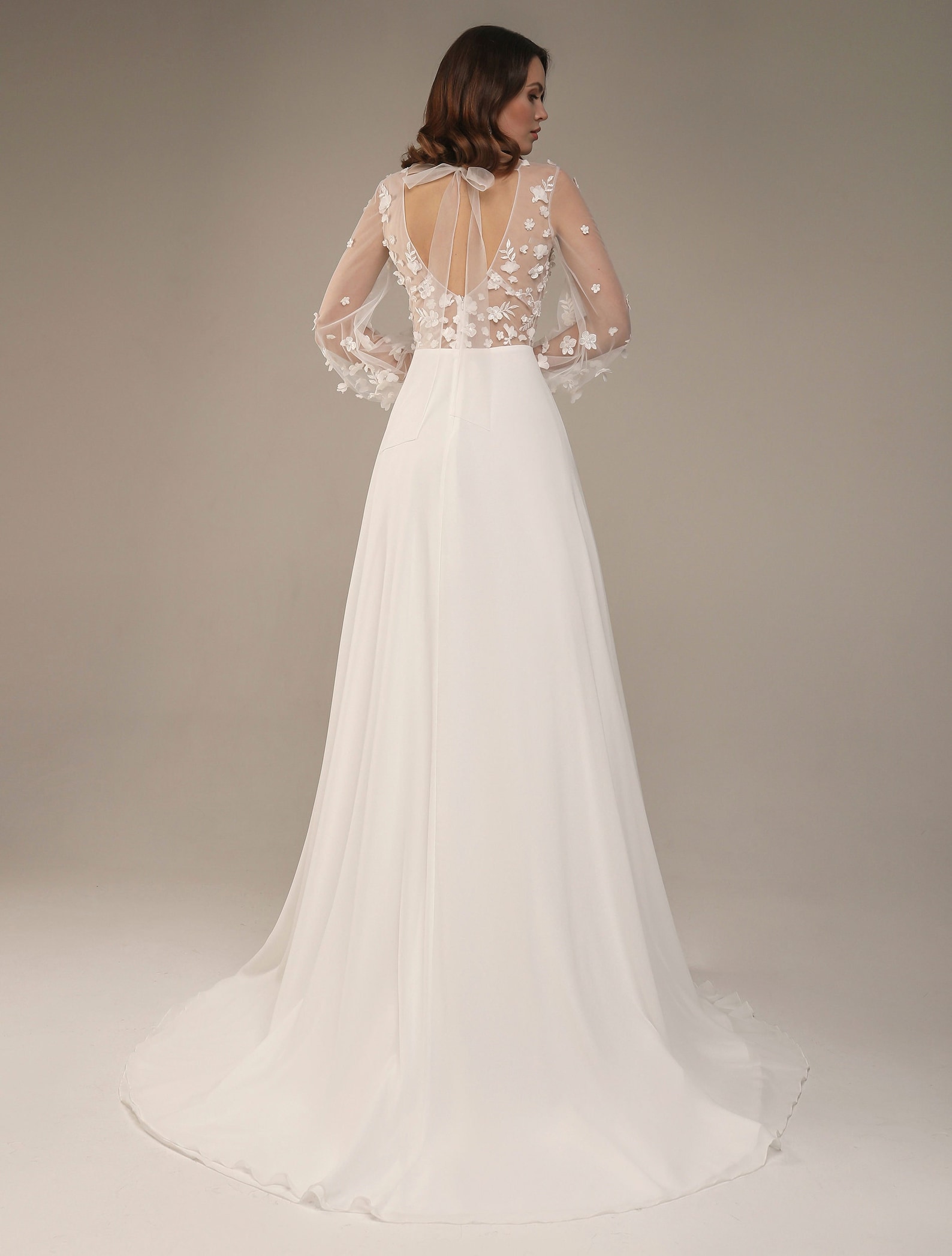 Chiffon Balloon Sleeve Wedding Dress Bell Sleeve Boho Wedding - Etsy