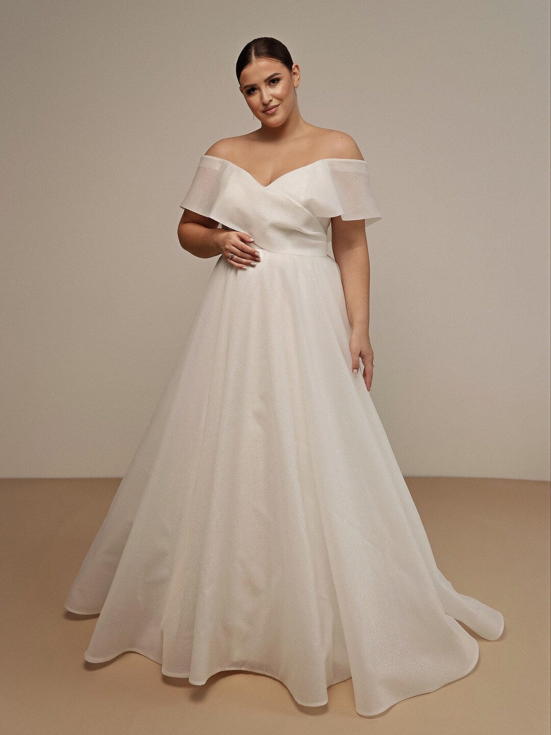 Plus Size Wedding Dress, Simple A-line Wedding Dress, Open Shoulder ...