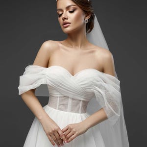 Shining Long Wedding Dress, Sparkly Bridal Gown, Draped Wedding Dress, Wedding Gown with Dropped Shoulders, Corset Bridal Gown Maxi Length