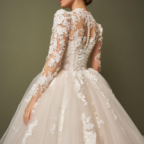 long sleeve overskirt wedding dress Designer Lace Long Sleeve Satin Mermaid Wedding Dress with Overskirt