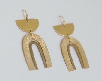 Modern Boho Earrings Gold, Brass Dangle Earrings Gold, Statement Gold Earrings, Mothers Day Gift, Bridal, Gold Arch Earrings