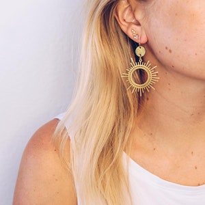 Sunburst Gold Statement Earrings, Boho Statement Earrings, Big Gold Earrings, Boho Bridal Earrings, Textured Dangle Earring, Gifts for Her image 2