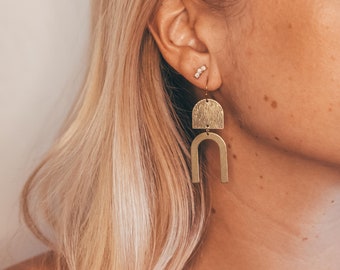 Half Circle Bronze Earring-Handmade-Drop Earrings-Wedding Gift-Modern-Stud Earrings-Gift for Her-Boho-Gift for Women-Wedding Jewellery