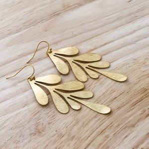 Delicate Gold Dangle Earrings, Boho Earrings, Flower Bridal Earrings, Mothers Day Gift, Gold Statement Earrings, Leaf Boho Earrings image 5