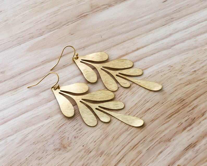 Delicate Gold Dangle Earrings, Boho Earrings, Flower Bridal Earrings, Mothers Day Gift, Gold Statement Earrings, Leaf Boho Earrings image 5