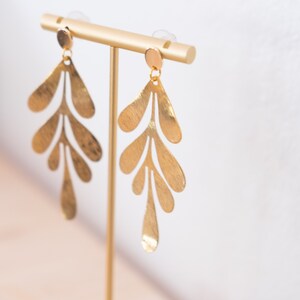 Delicate Gold Dangle Earrings, Boho Earrings, Flower Bridal Earrings, Mothers Day Gift, Gold Statement Earrings, Leaf Boho Earrings image 4