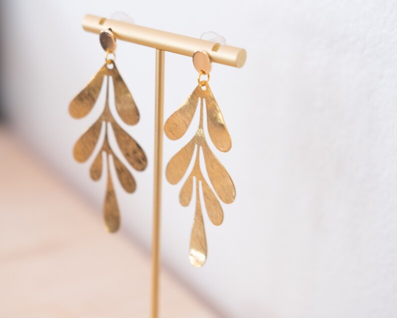 Delicate Gold Dangle Earrings, Boho Earrings, Flower Bridal Earrings, Mothers Day Gift, Gold Statement Earrings, Leaf Boho Earrings image 4