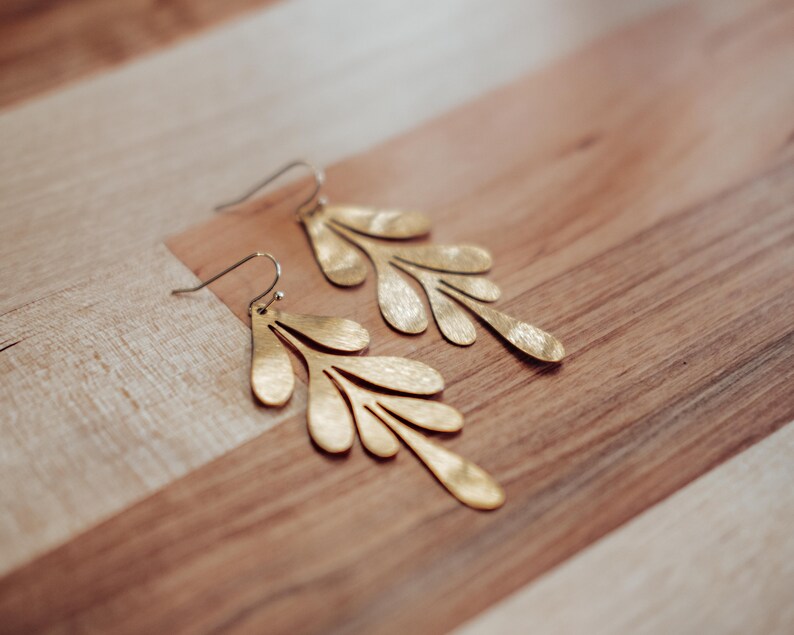 Delicate Gold Dangle Earrings, Boho Earrings, Flower Bridal Earrings, Mothers Day Gift, Gold Statement Earrings, Leaf Boho Earrings Gold-Plated Ear Wire