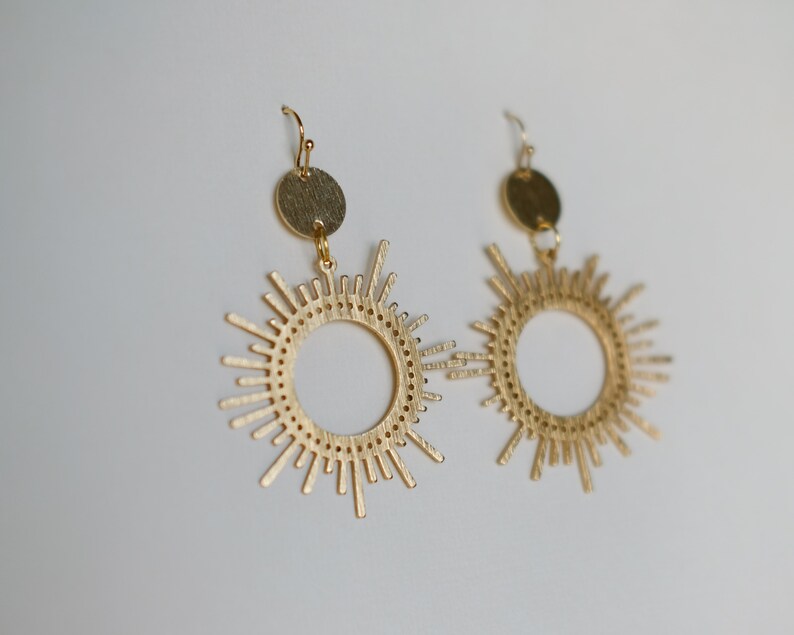 Sunburst Gold Statement Earrings, Boho Statement Earrings, Big Gold Earrings, Boho Bridal Earrings, Textured Dangle Earring, Gifts for Her image 4