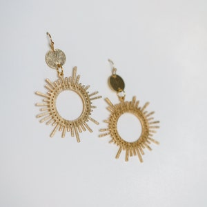Sunburst Gold Statement Earrings, Boho Statement Earrings, Big Gold Earrings, Boho Bridal Earrings, Textured Dangle Earring, Gifts for Her image 3