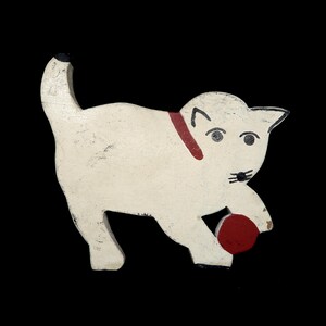 Antique Wooden Folk Art White Cat