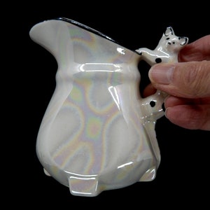Vintage Iridescent White Pitcher with Cat Handle image 9