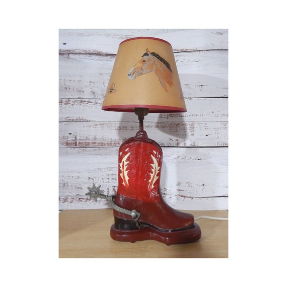 Vintage MCM Cowboy Boot Table Lamp with Shade
