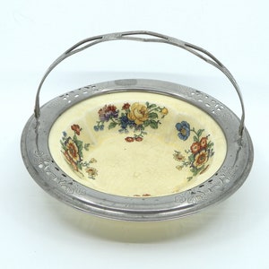 Vintage Ceramic Candy Dish with Chrome Edge and Handle