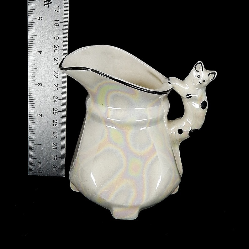 Vintage Iridescent White Pitcher with Cat Handle image 8