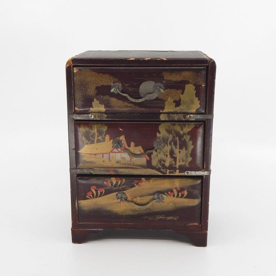 Antique Japanese Miniature Lacquered Chest of Drawers
