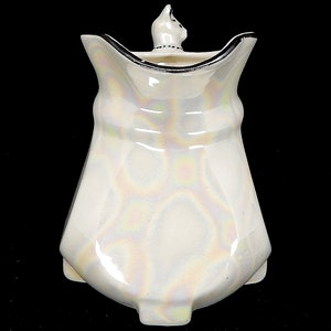 Vintage Iridescent White Pitcher with Cat Handle image 3