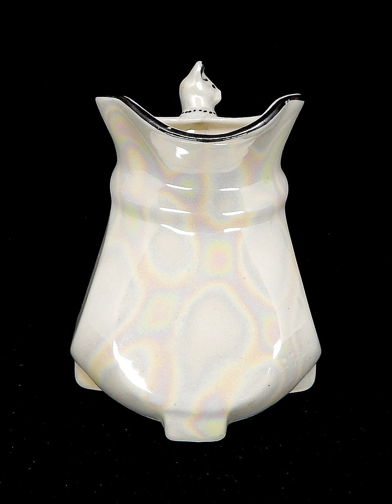 Vintage Iridescent White Pitcher with Cat Handle image 3