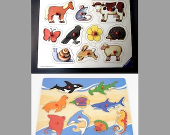 Two Classic Vintage Wooden Peg Puzzles