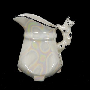 Vintage Iridescent White Pitcher with Cat Handle image 4