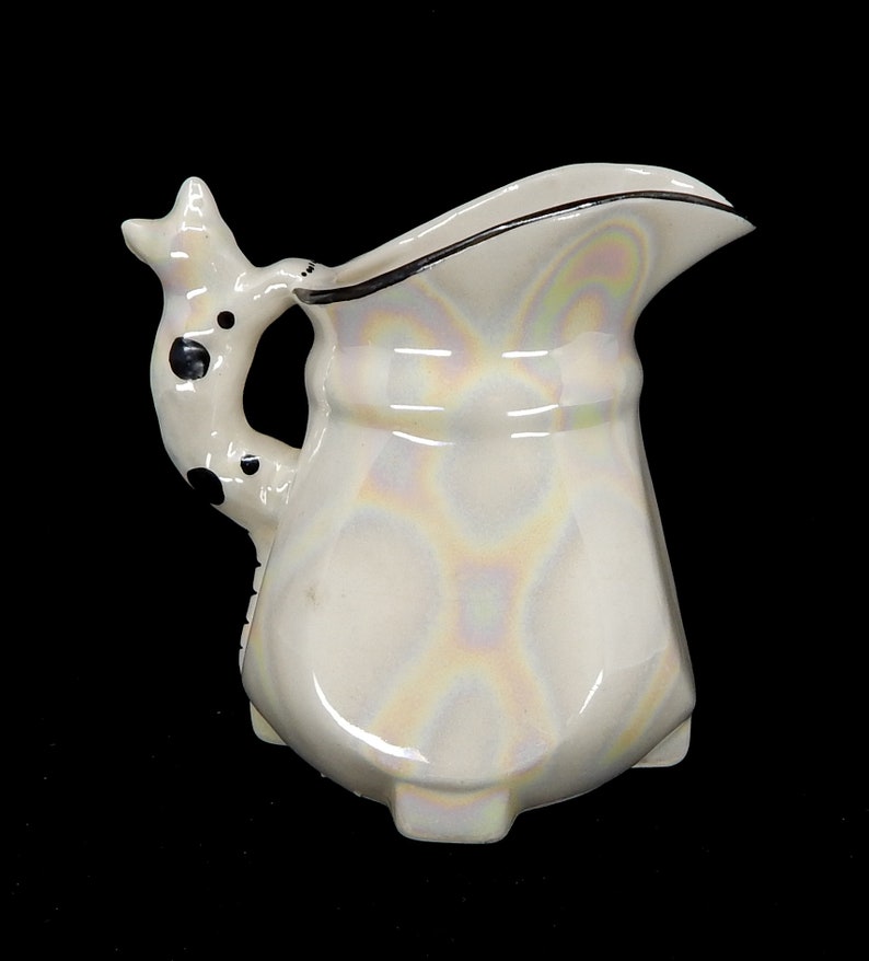 Vintage Iridescent White Pitcher with Cat Handle image 2